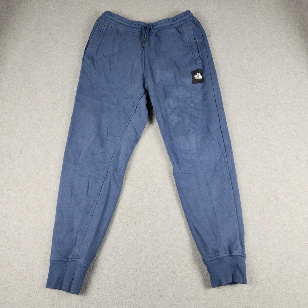 The North Face Joggers Sweatpants Mens S Blue Fleece Box Logo Drawstring Waist